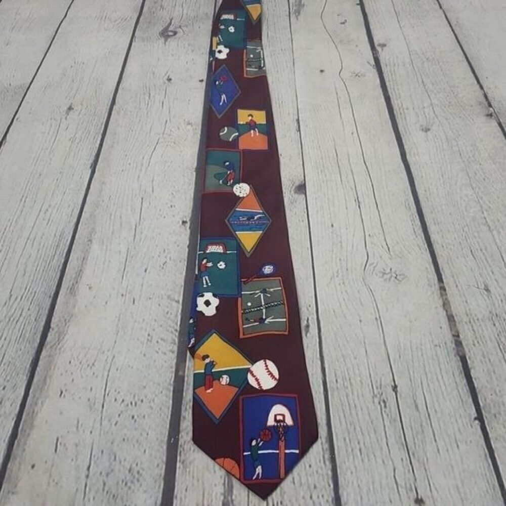 Vintage 80s 90s Kid's Sports Baseball Soccer Silk Neck Tie Coach Gym
